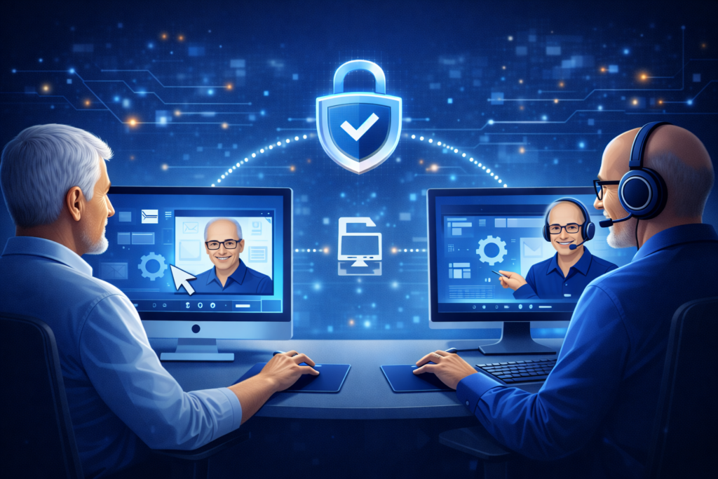 Assistance informatique à distance – Prise en main sécurisée 3 Fonctionnement de l’assistance informatique à distance avec partage d’écran sécurisé et intervention en temps réel.